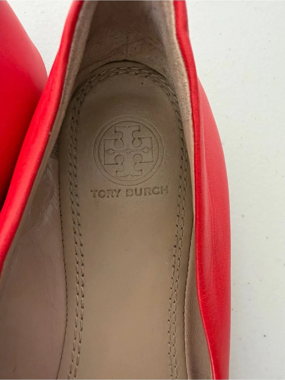Tory Burch Reva Dip Dye Logo Ballet Flats Masai Red Veg Nappa Leather 8.5 M